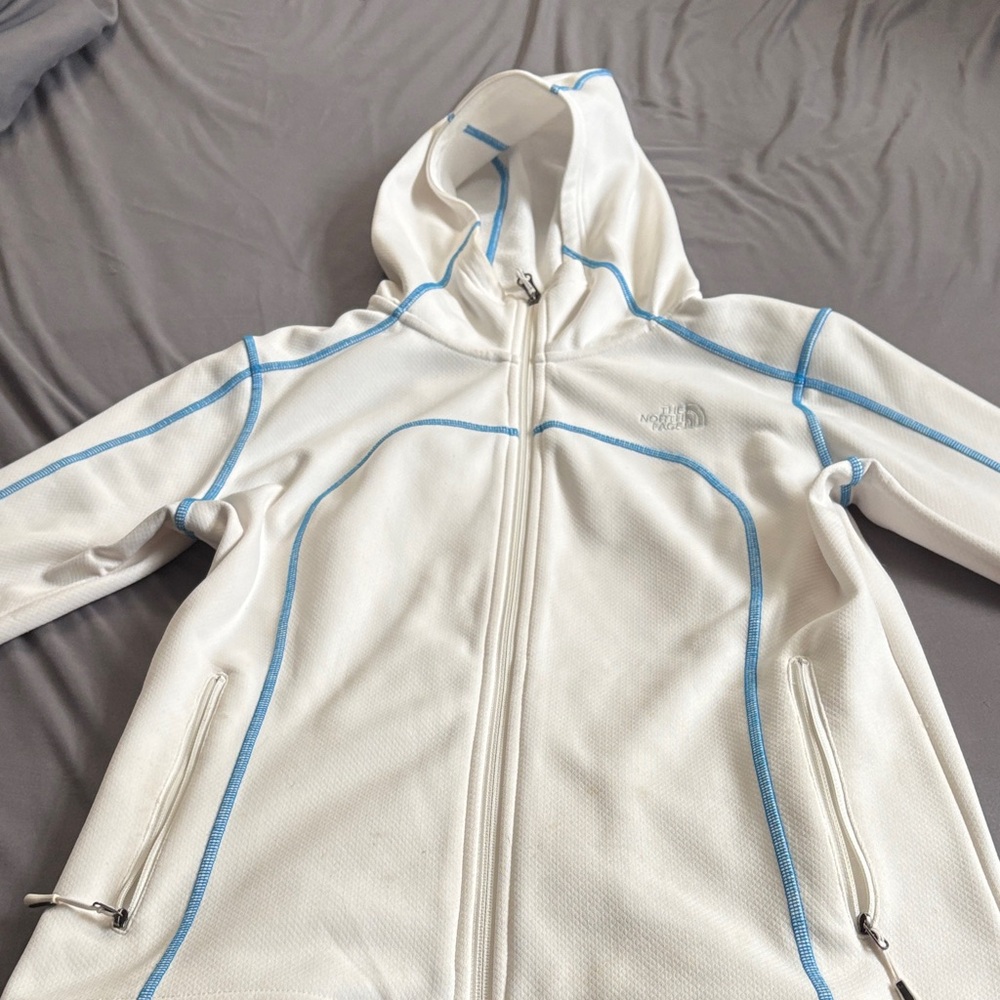 The North Face White Hoodie with Blue Accents